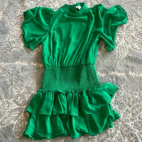 green emerald velvet dress Green Plaid Ruffle V Mini Dress by Tcec Large